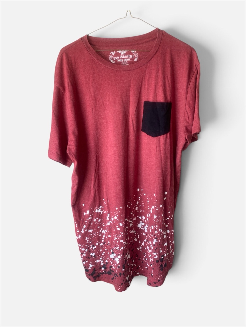 San Francisco Work Shirts Crewneck Tee with Contrast Pocket — Red Splatter